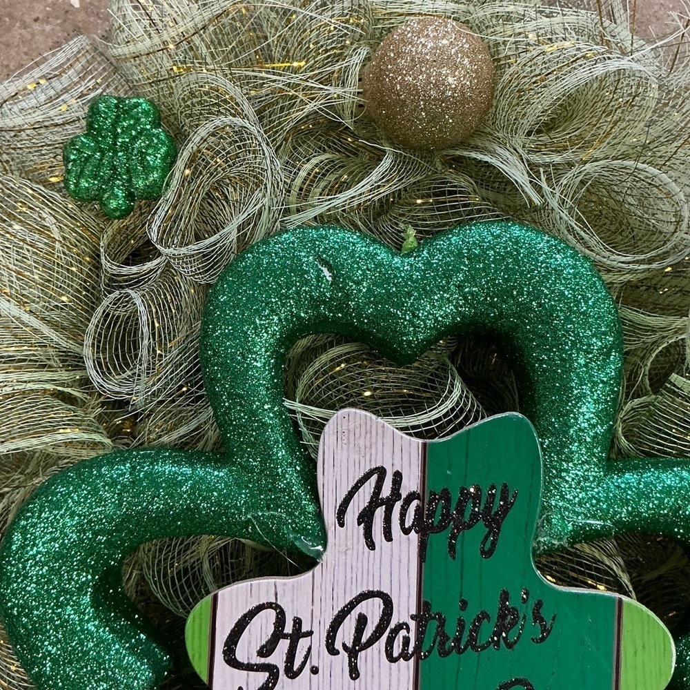 Saint Patricks Day Irish Clover Hand Made Holiday Decor Green Gold Ribbon 20 In - Picture 4 of 14